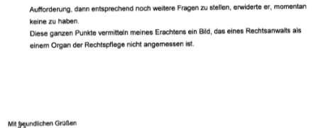 Richterin beschwert sich über Rechtsanwalt Dietrich