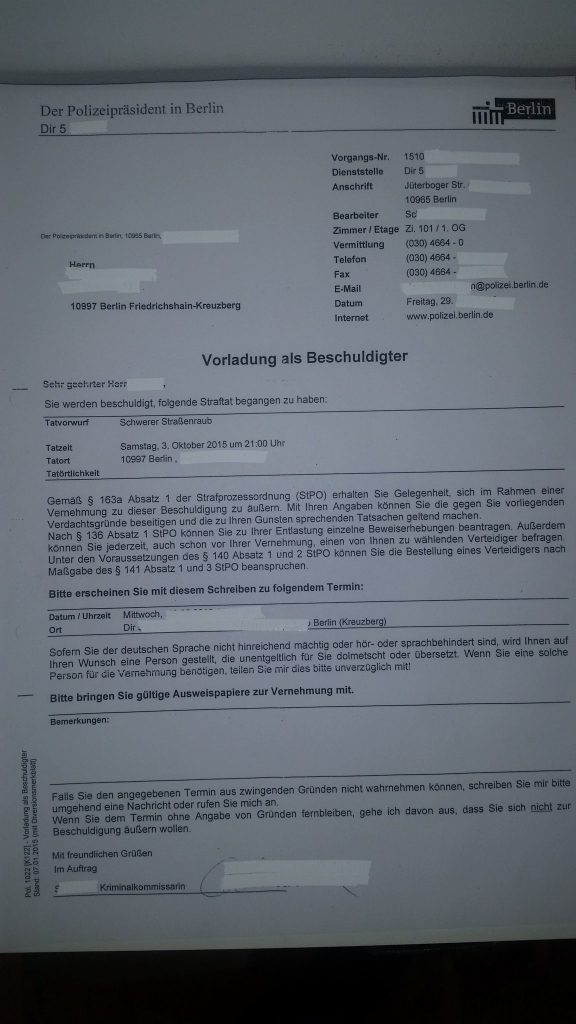 Vorladung als Beschuldigter